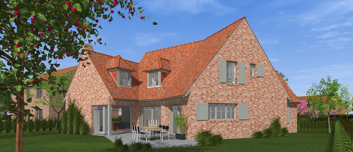 Maisons Delplanque-19001-classique-briques rouges-joints creme-queue de vache-baie angle-vue jardin-vue arrière lot 11