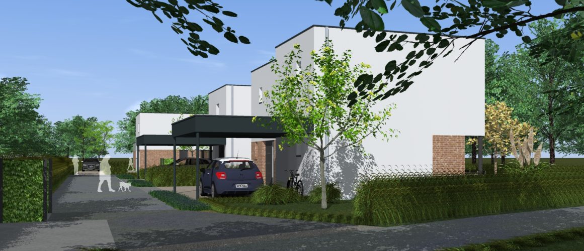 Maisons Michel Delplanque-21017-cubique-enduit-briques-carport-jardin-lotissement-vue depuis rue