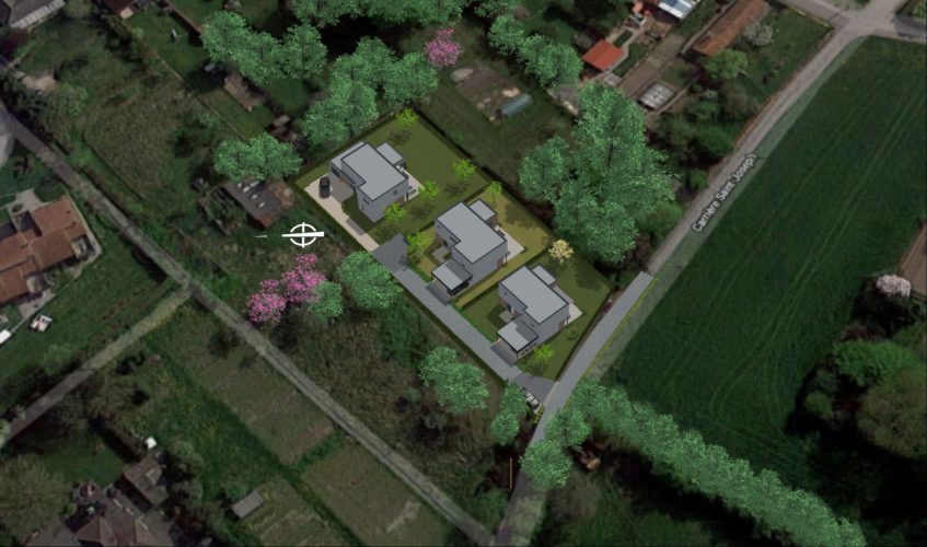 Maisons Michel Delplanque-21023-cubique-enduit-briques-carport-jardin-lotissement-vue aerienne axono