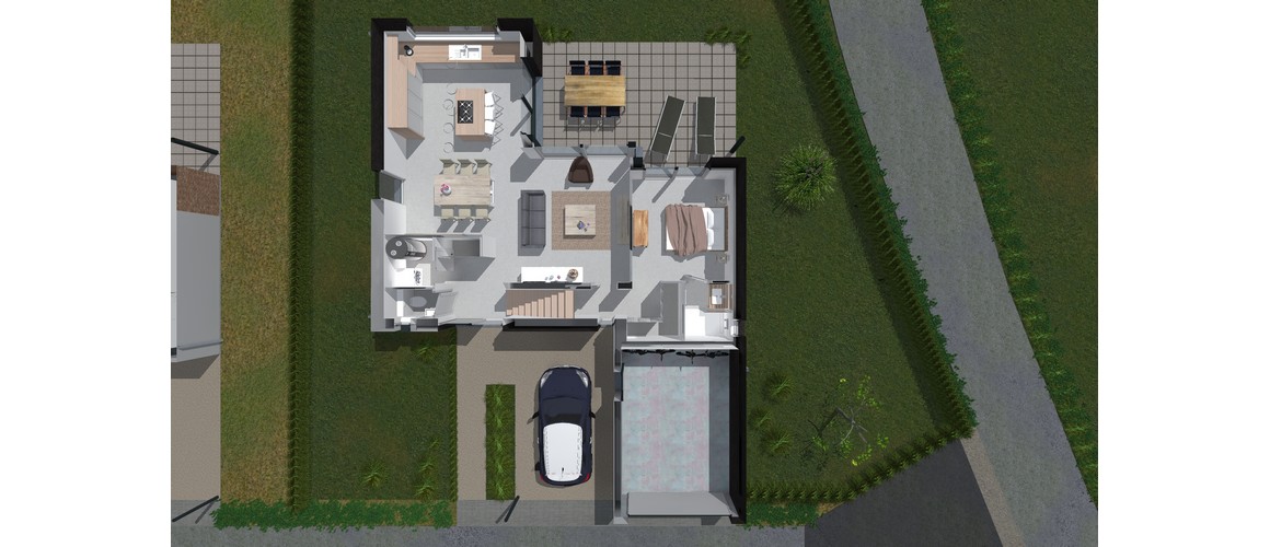 Maisons Delplanque-21002-cubique-enduit clair-briques noires-grandes baies-jardin-rez 3D